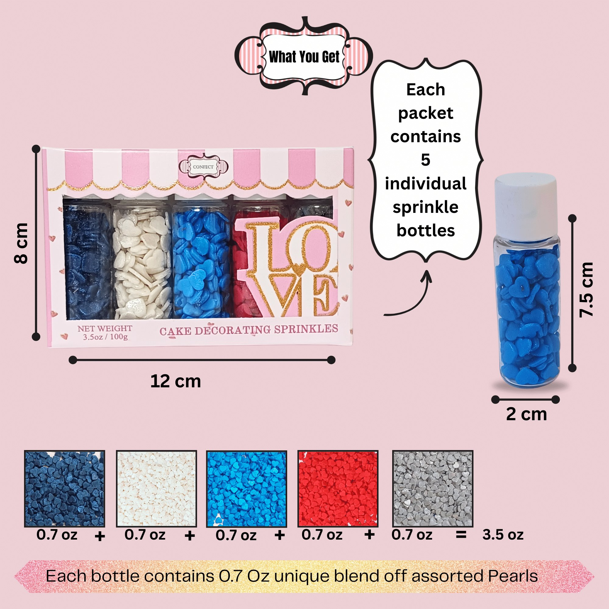 confect edible patriotic sprinkles heart sprinkles captains colors sprinkles pack of 5 j4 06