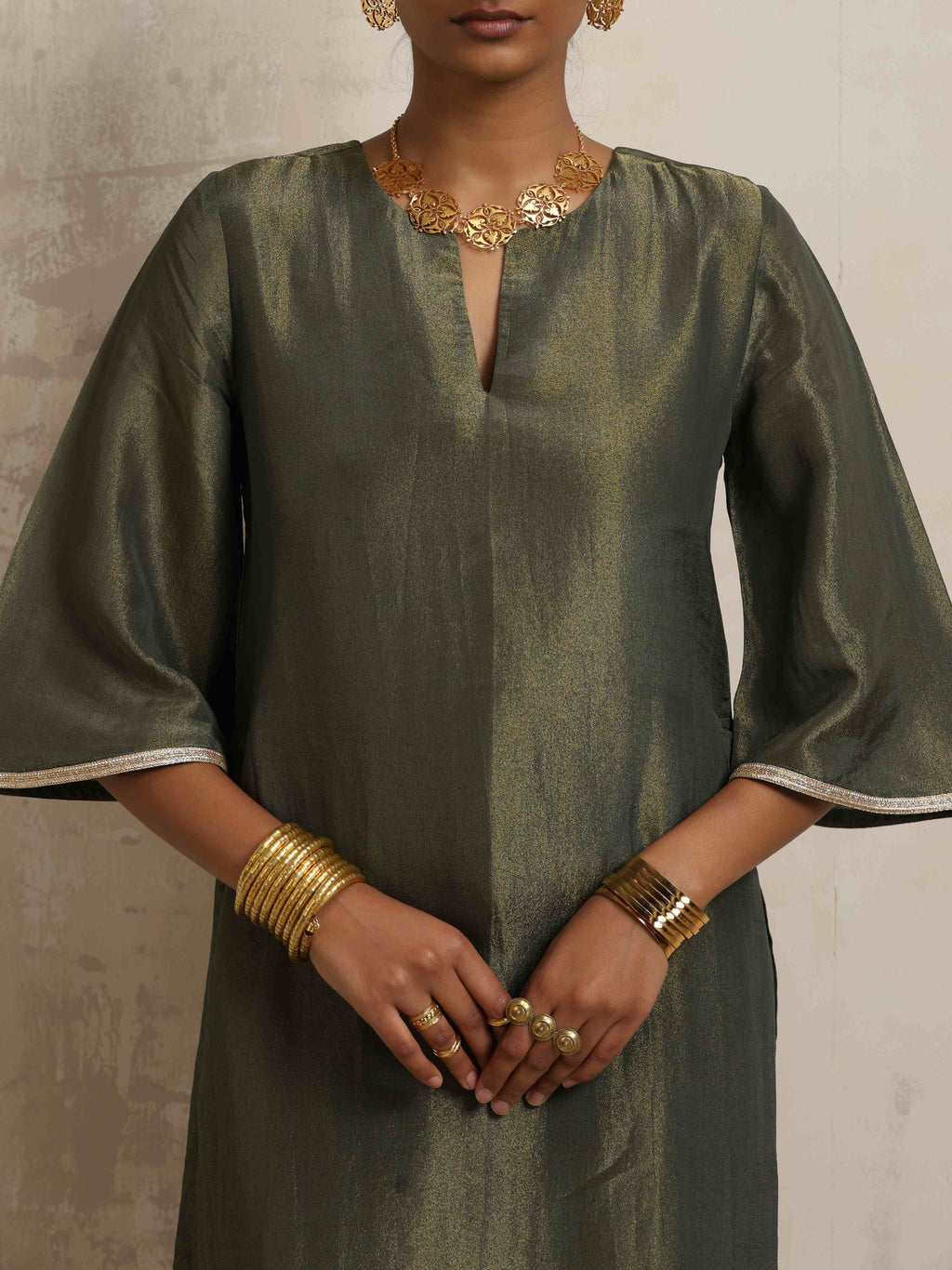 trueBrowns Green Tissue Kurta Set - Distacart