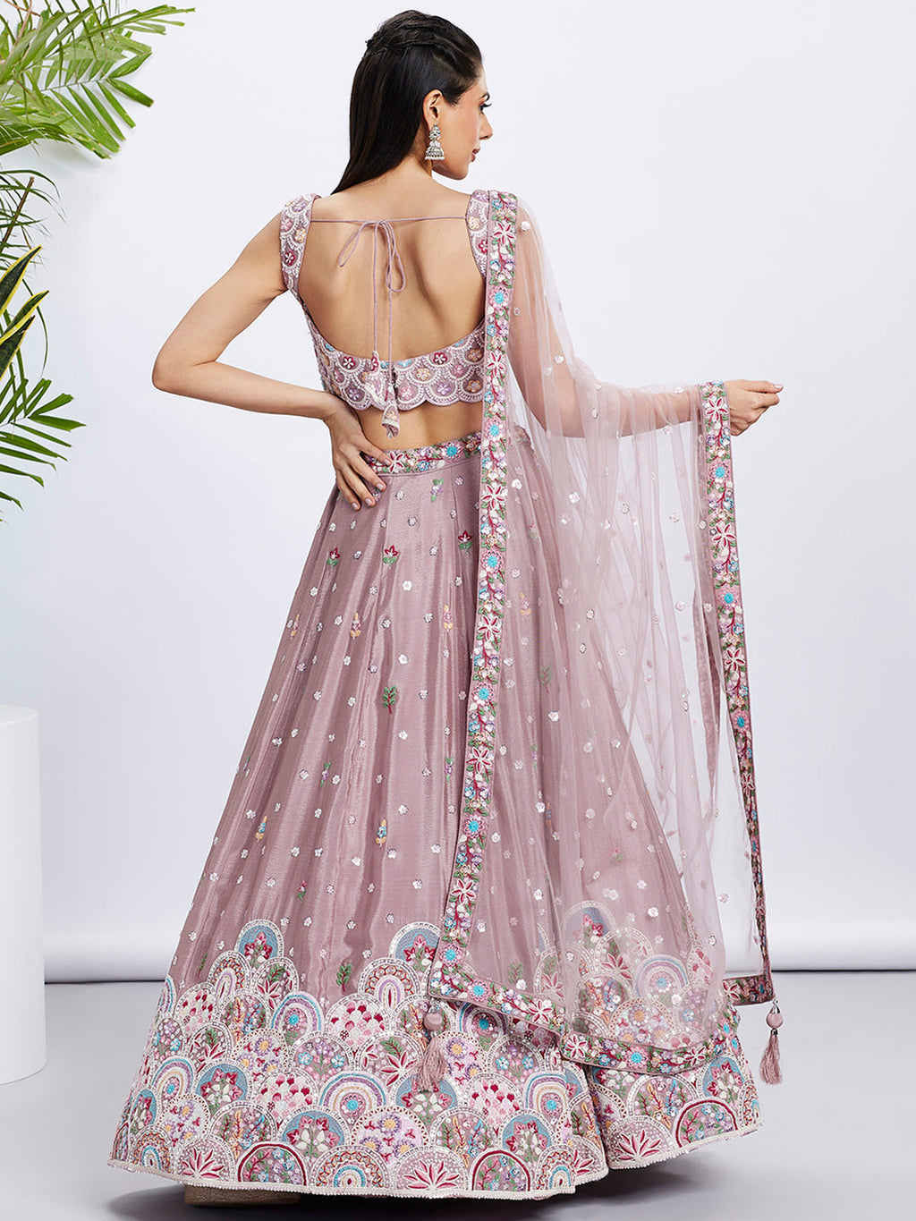 House of Panchhi Lavender Georgette Sequins And Thread Embroidery Lehenga Choli & Dupatta