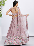 House of Panchhi Lavender Georgette Sequins And Thread Embroidery Lehenga Choli & Dupatta