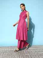 InWeave Women's Pink Lurex Boho Sleevless Kurta Set