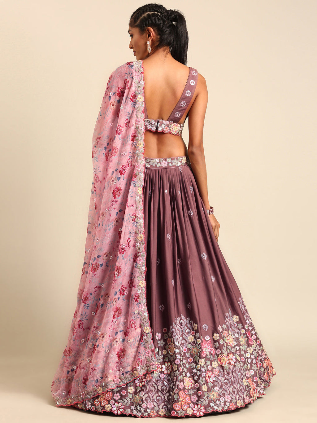 House of Panchhi Rose Gold Chinon Sequins Embroidery Lehenga Choli & Dupatta