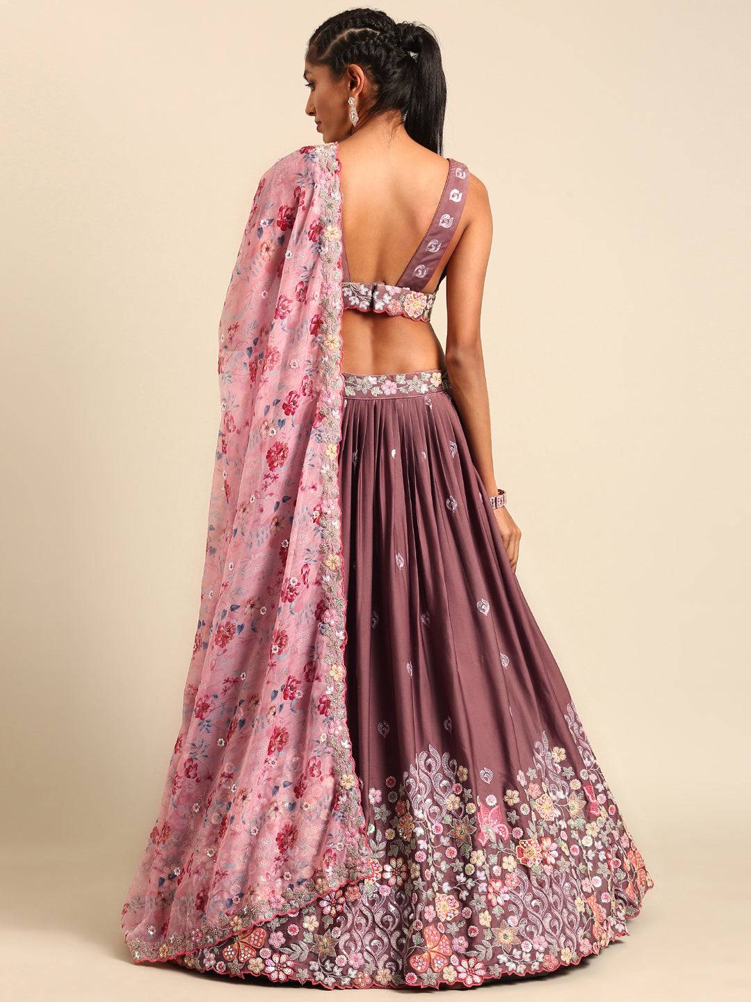 House of Panchhi Rose Gold Chinon Sequins Embroidery Lehenga Choli & Dupatta