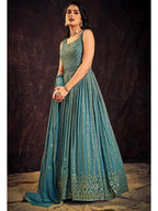 Myra Blue Real Georgette Designer Gown Style Suit - Distacart