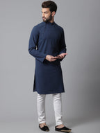 Even Apparels Blue Solid Kurta With Band Collar - Distacart