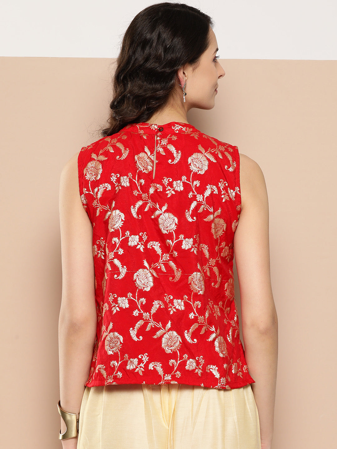 InWeave Women's Red Brocade Halter Top