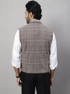Even Apparels Men's Brown Pure Wool Nehru Jacket