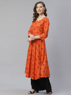 Jompers Women Orange & Black Floral Printed A-Line Kurta - Distacart
