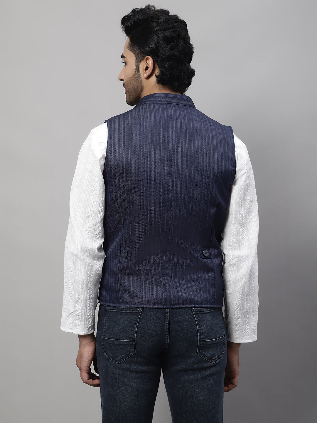 Even Apparels Men's Blue Nehru Jacket With Welt Pockets