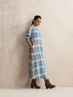 trueBrowns Beige Check Flared Winter Dress - Distacart