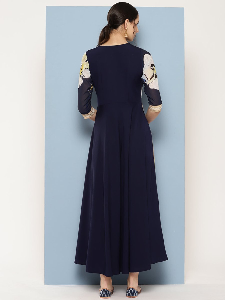 Ahalyaa Floral Printed Maxi Empire Ethnic Dress - Distacart