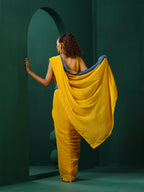 trueBrowns Mustard Muslin Silk Ready to Wear Saree