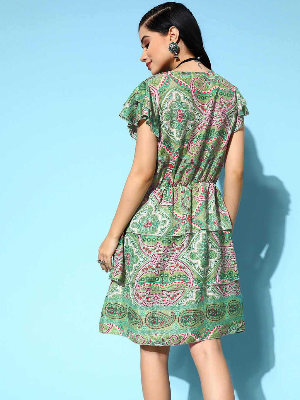 InWeave Women's Soft Green Tiered Short Dress - Distacart