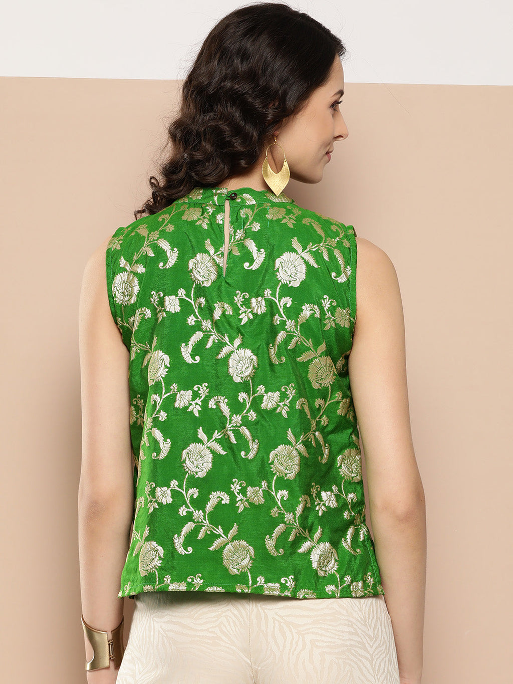 InWeave Women's Green Brocade Halter Top