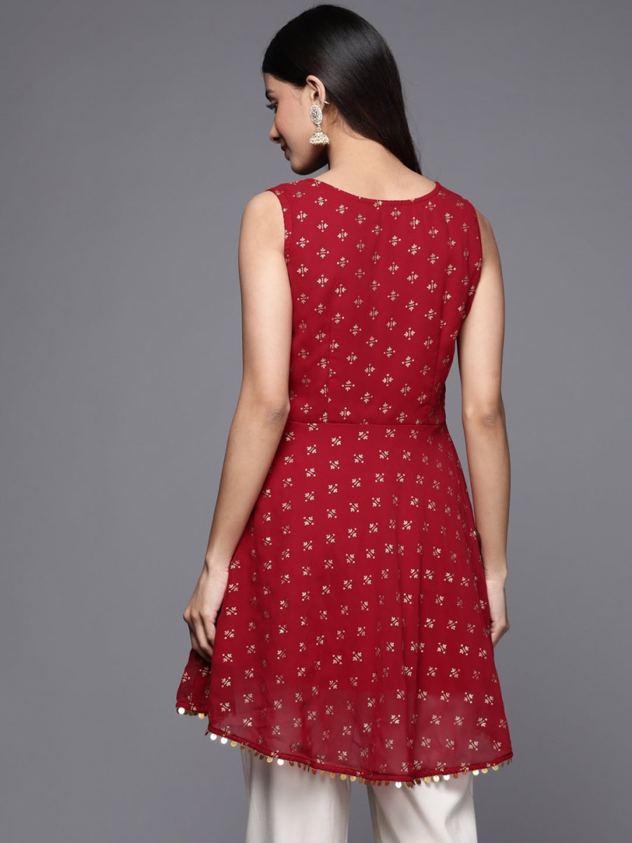 Ahalyaa Boat Neck Printed Embellished Tunic
