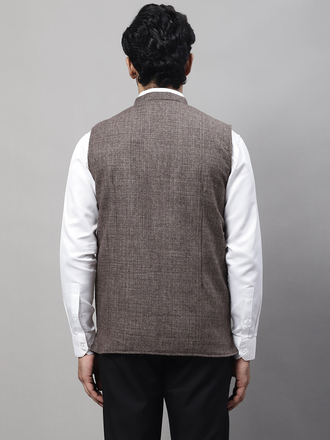 Even Apparels Men's Brown Nehru Jacket With Welt Pockets