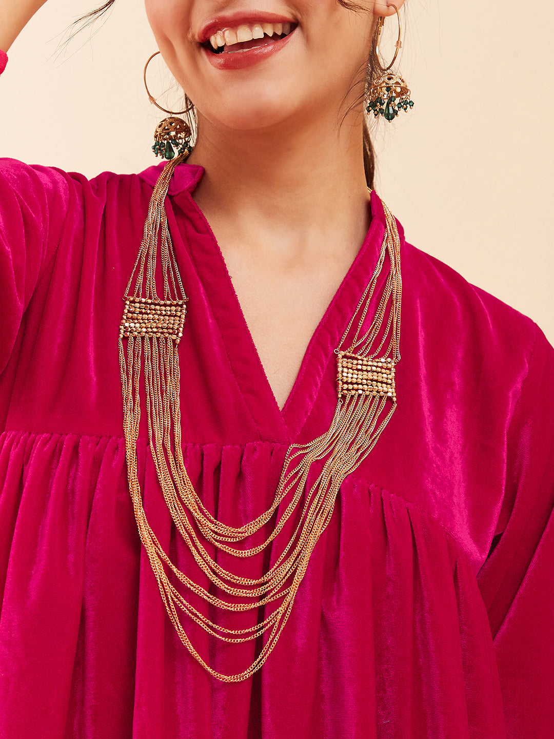 InWeave Women's Fuchsia Velvet Manderia V Neck Flared Dress - Distacart