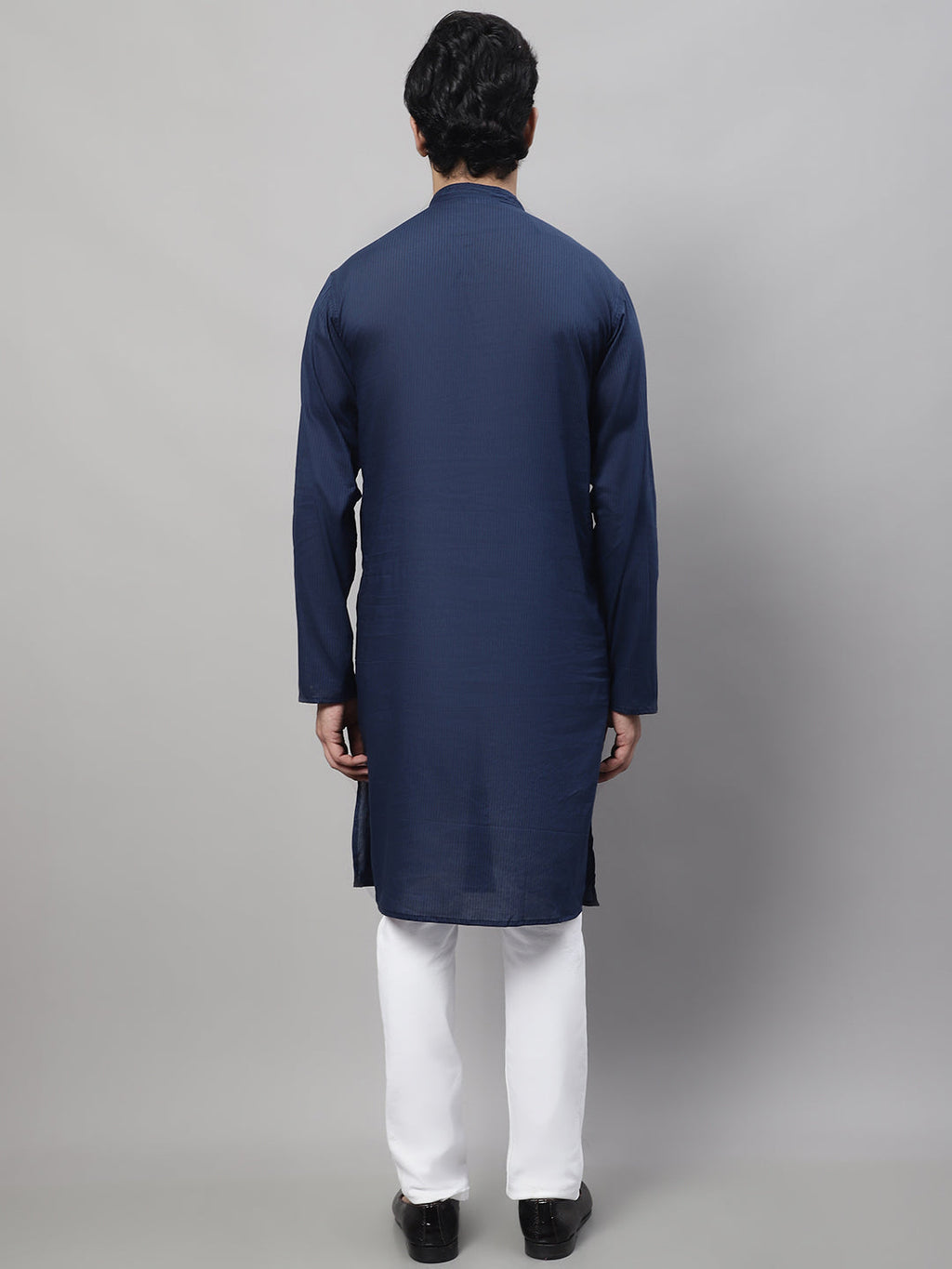 Even Apparels Blue Pure Cotton Kurta With Band Collar - Distacart