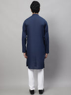 Even Apparels Blue Pure Cotton Kurta With Band Collar - Distacart