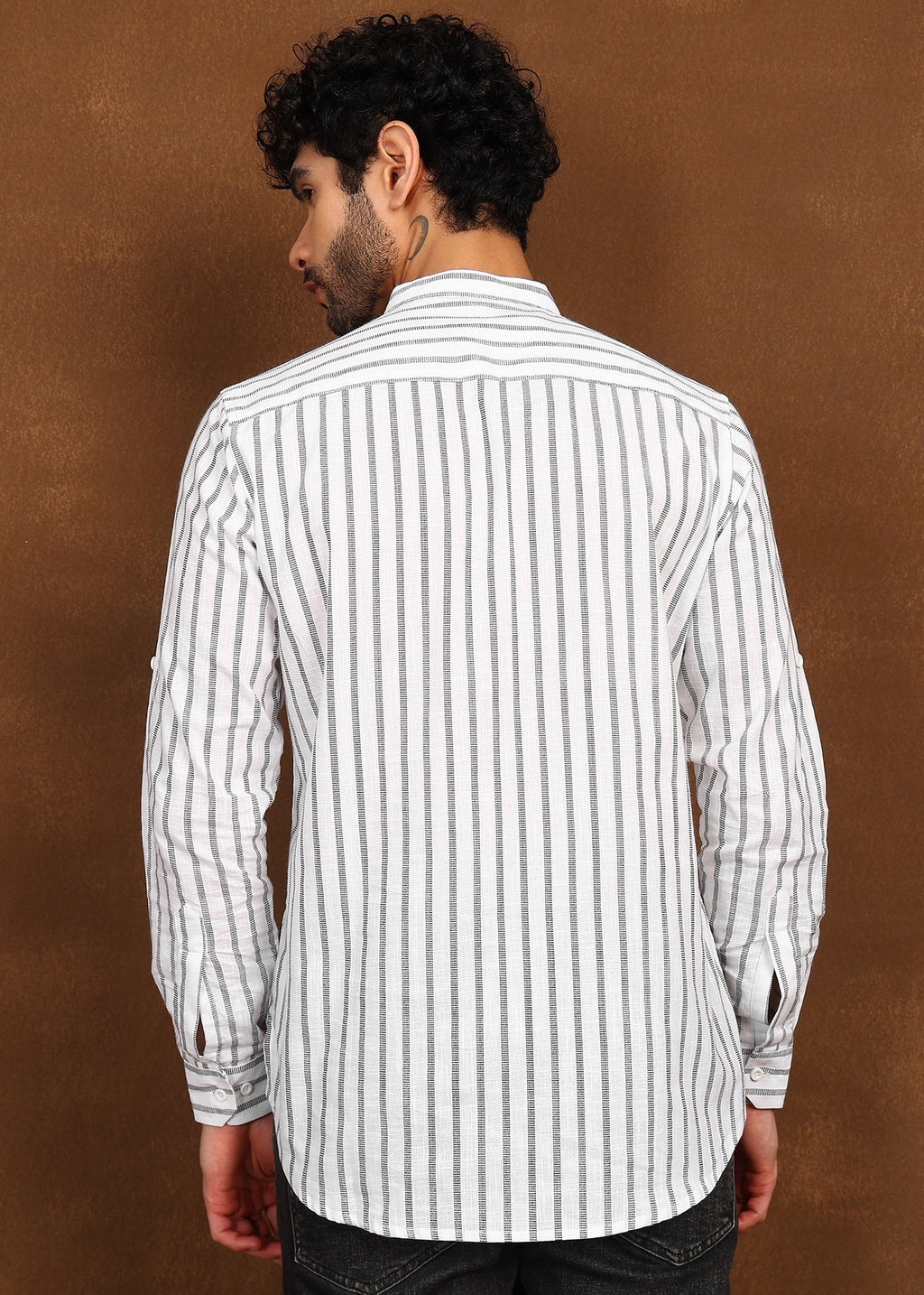 Fabmade Driftline Stripe Linen Short Kurta