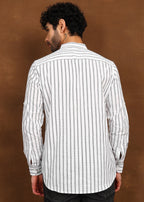 Fabmade Driftline Stripe Linen Short Kurta