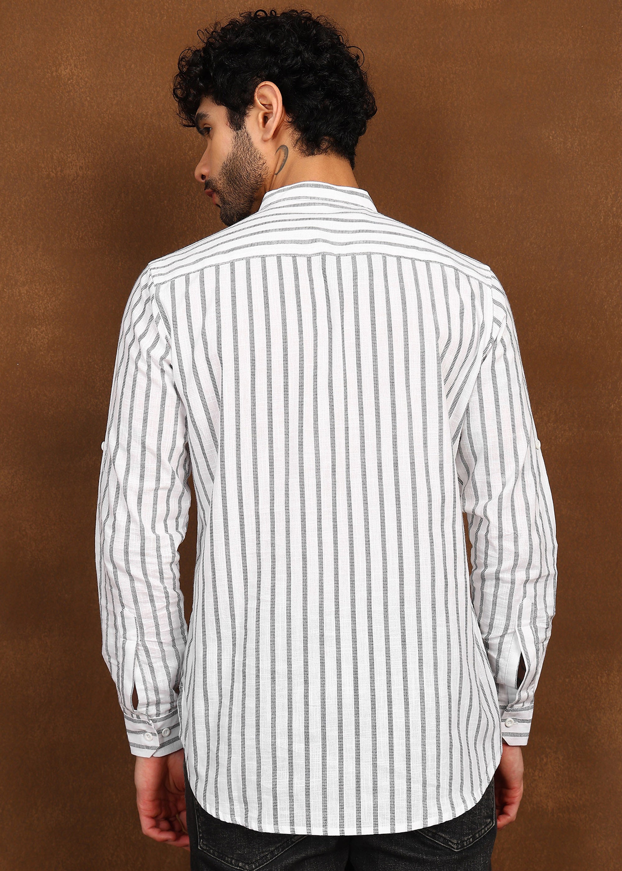 Fabmade Driftline Stripe Linen Short Kurta