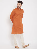 Even Apparels Orange Pure Cotton Kurta With Band Collar - Distacart