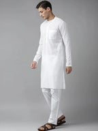 Fabmade Men White Cotton Linen Kurta