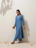 trueBrowns Blue Viscose Kurta Pant Set - Distacart
