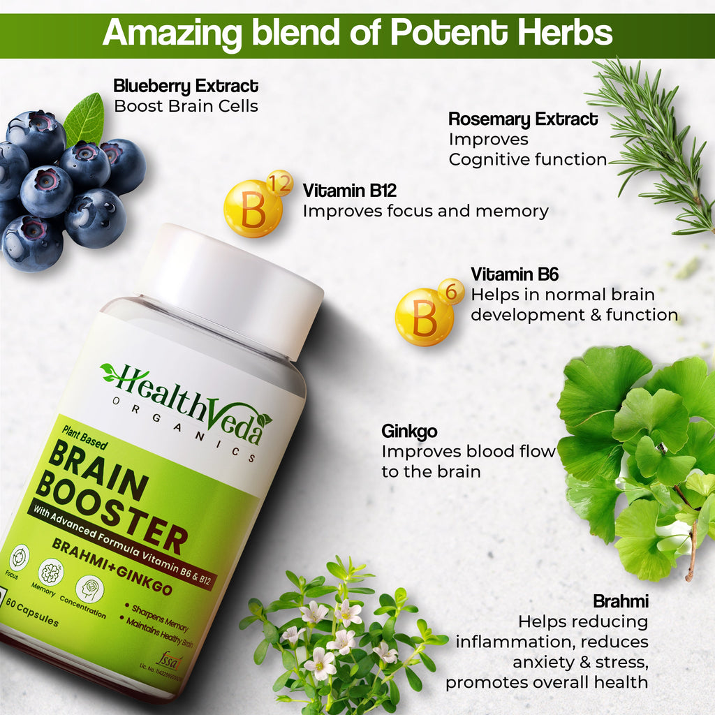 Health Veda Organics Plant Based Brain Booster Capsules - Distacart