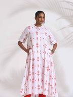 trueBrowns White Cotton Print Flared Kurta Set - Distacart