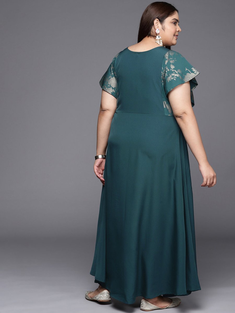 Ahalyaa Plus Size Floral Print Crepe Flared Sleeves A-line Maxi Ethnic Dress - Distacart