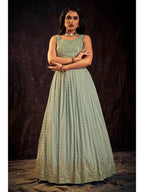 Myra Light Blue Real Georgette Designer Gown Style Suit - Distacart