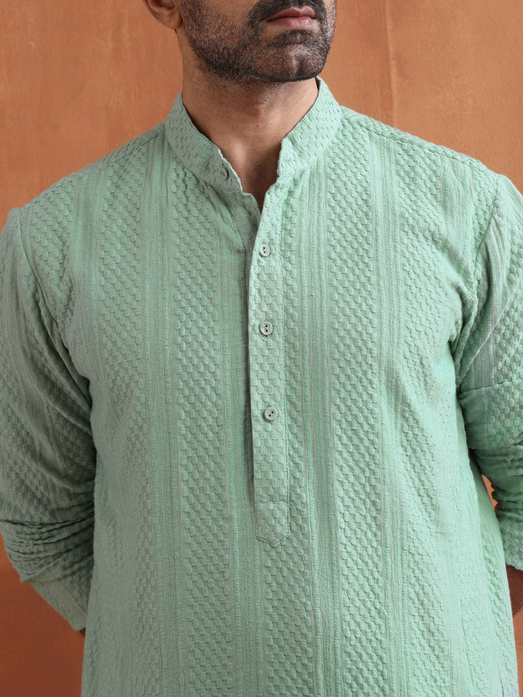 trueBrowns Men's Green Cotton Dobby Kurta