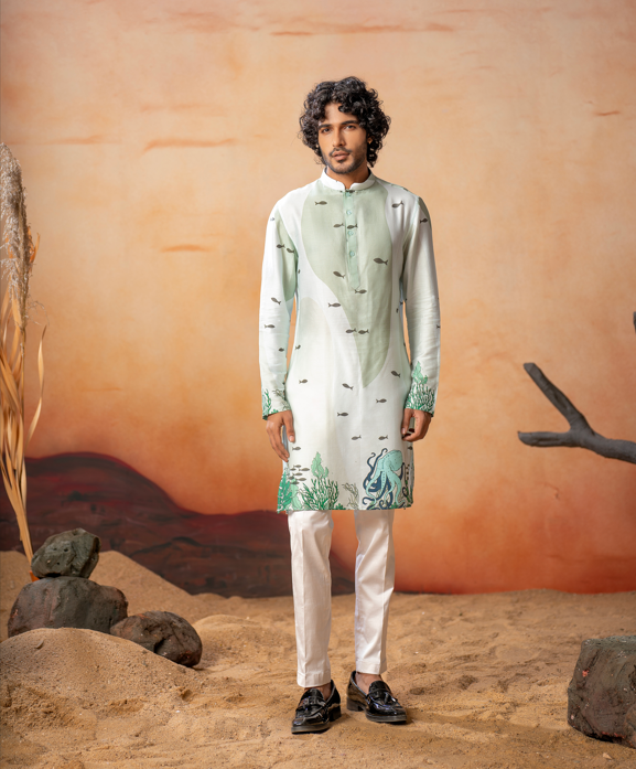 Oceanic Serenity Cotton Kurta by Hilo Design