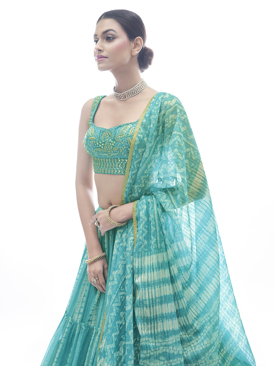 Myra Sea Green Jaquard Embroidered Designer Lehenga - Distacart