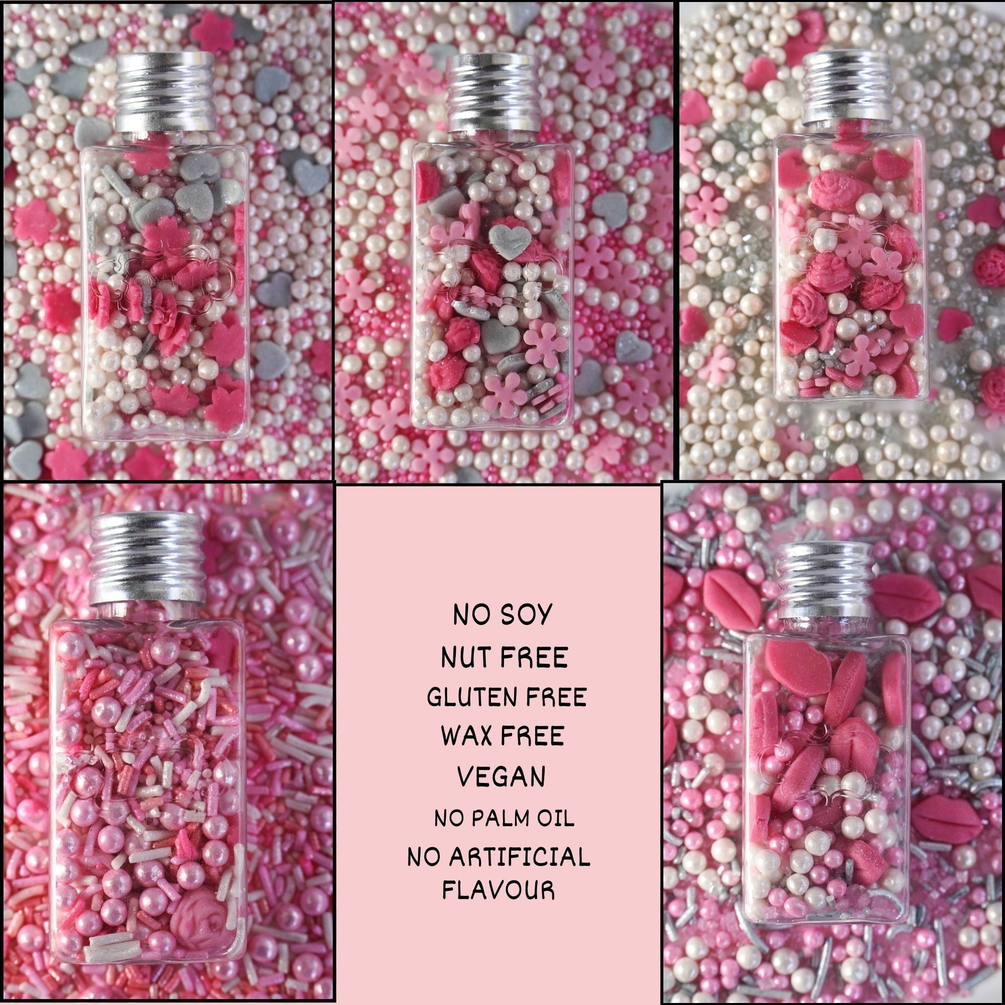 confect glittering grace sprinkles dazzling delight sprinkle glistening glamour sprinkles cake cupcake sprinkles pink mini lips roses sprinkles i silver hearts vermicelli and white pearls baby shower sprinkles mix pack of 5
