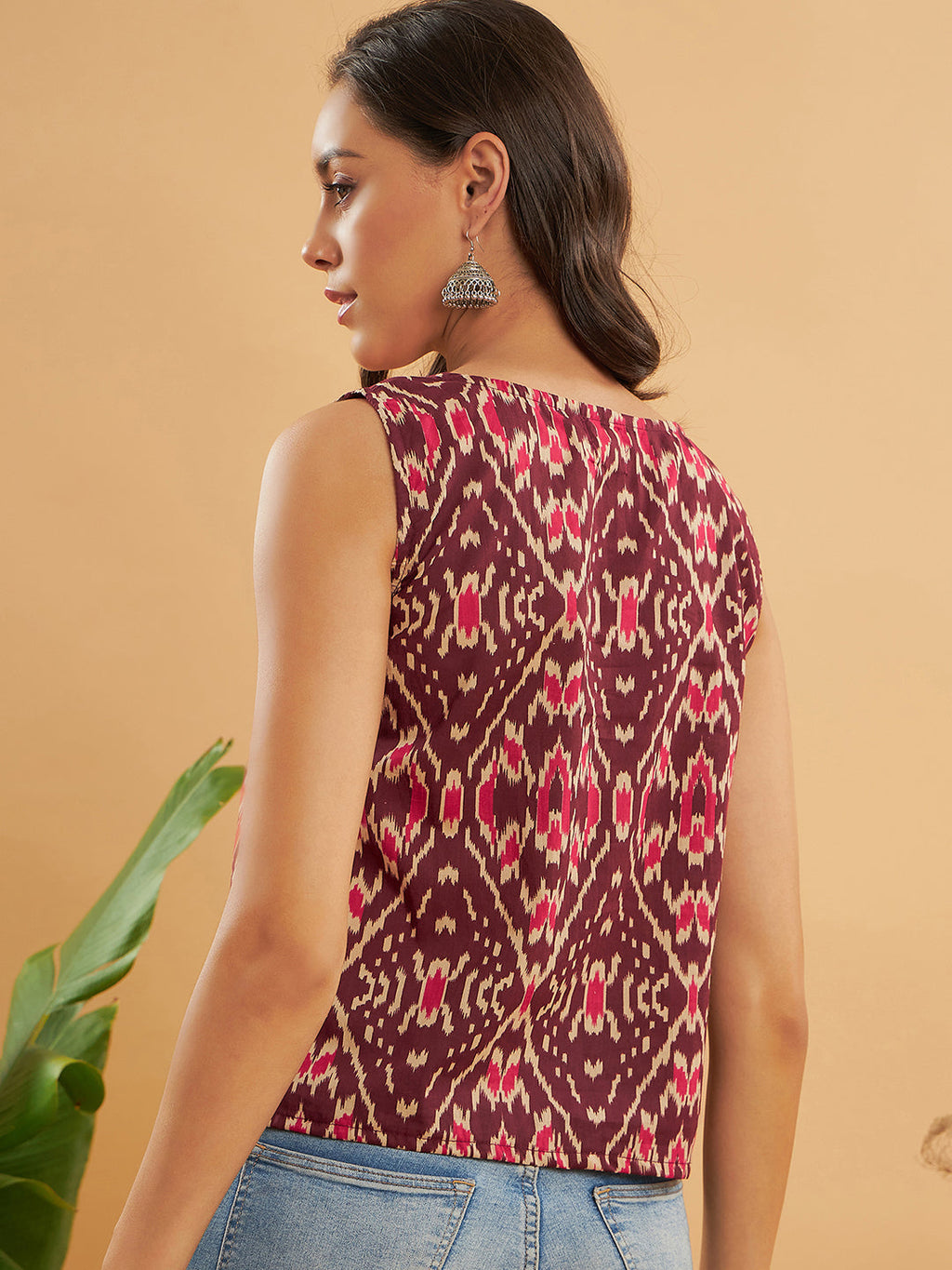 InWeave Wine Ikkat Print W/U Top