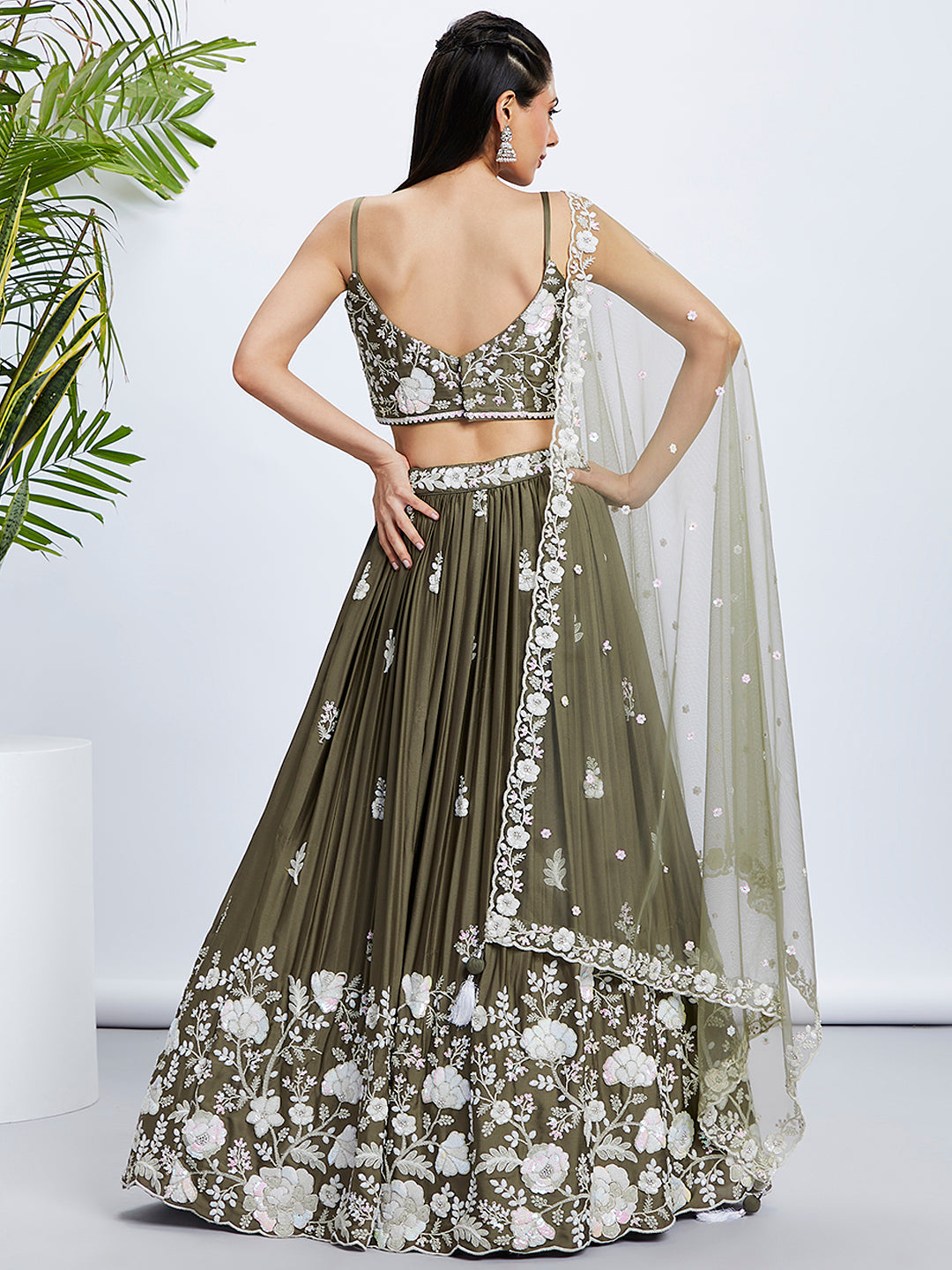 House of Panchhi Teal - Georgette Sequins, Mirror And Thread Embroidery Lehenga Choli
