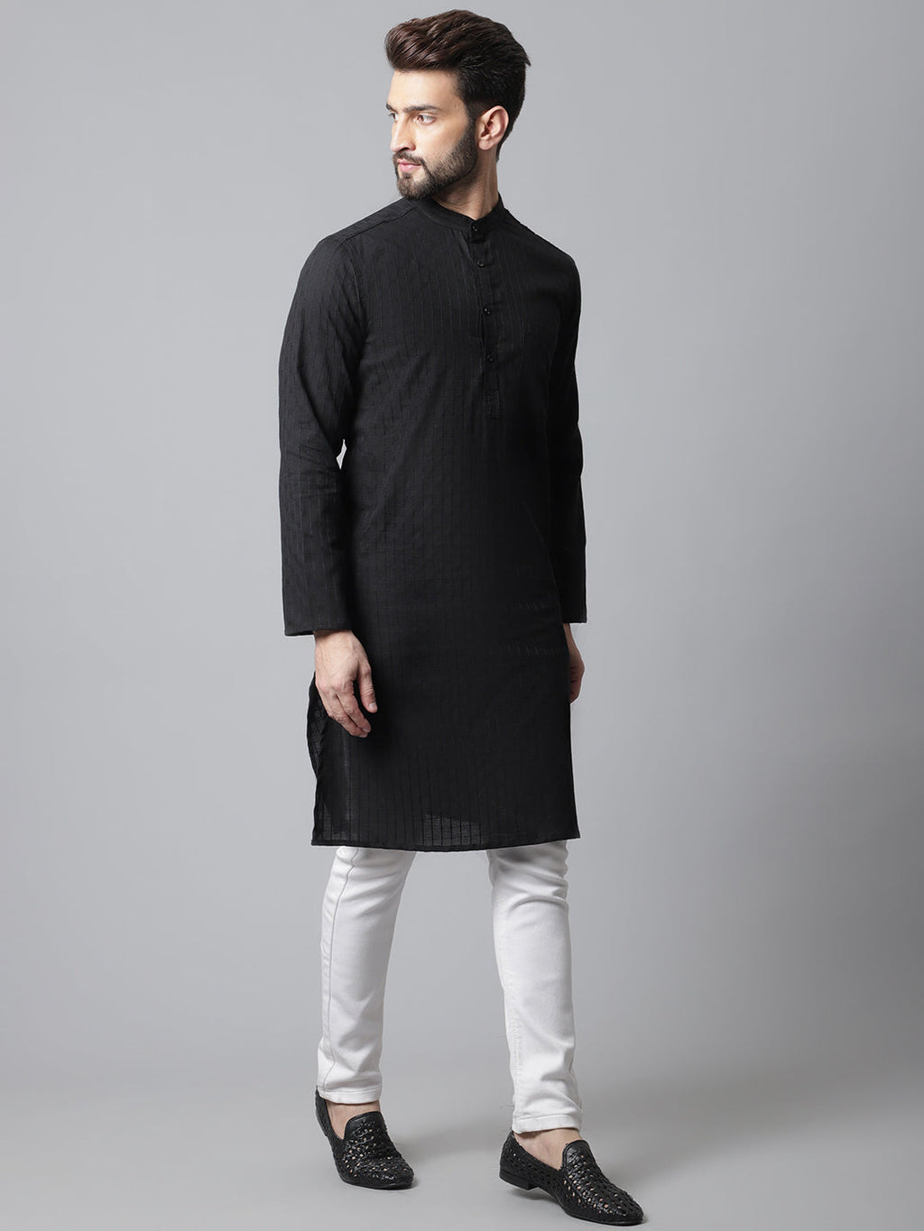 Even Apparels Black Long Kurta With Band Collar - Distacart