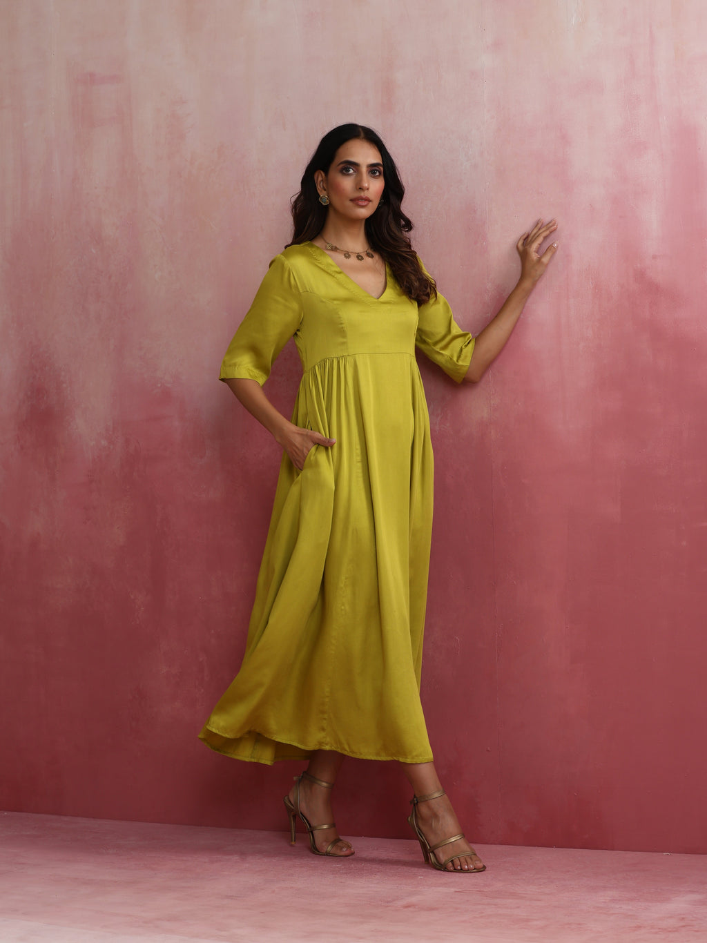 trueBrowns Modal Lime Green Dress - Distacart
