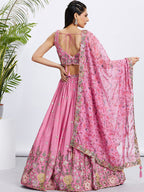 House of Panchhi Lime Green Chiffon Sequins And Thread Embroidery Lehenga Choli & Dupatta