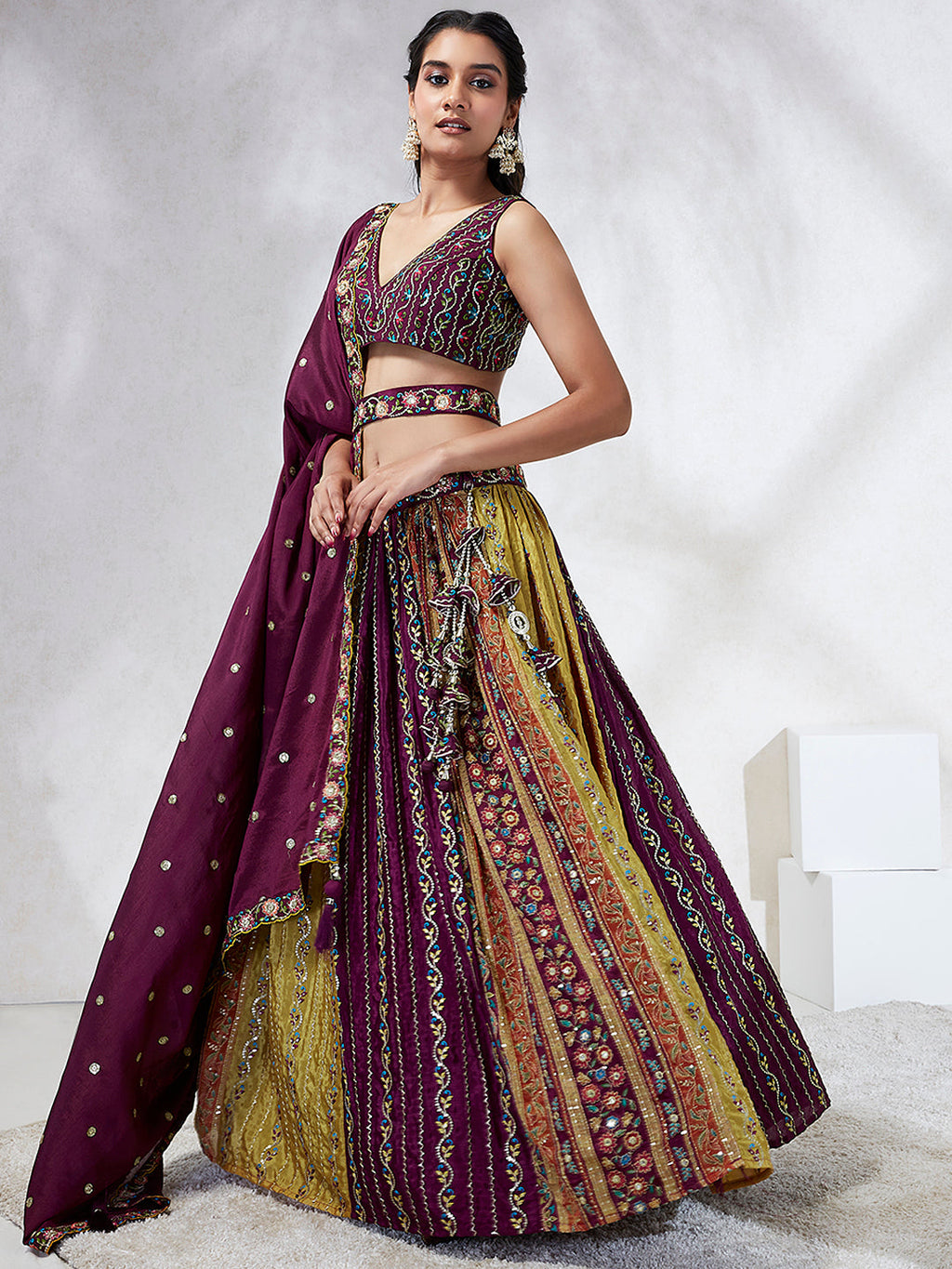 House of Panchhi Green Pure Georgette Sequins And Thread Embroidery Lehenga Choli & Dupatta