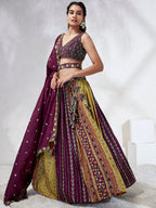 House of Panchhi Green Pure Georgette Sequins And Thread Embroidery Lehenga Choli & Dupatta