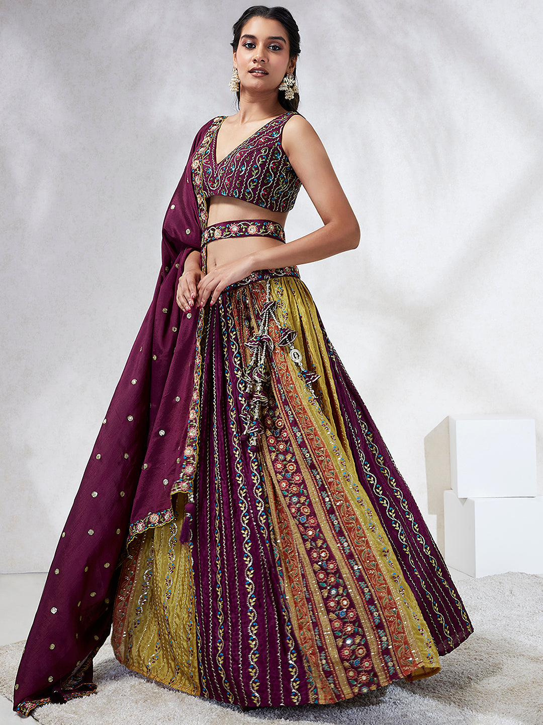 House of Panchhi Green Pure Georgette Sequins And Thread Embroidery Lehenga Choli & Dupatta