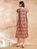 InWeave Women's Maroon Mughal Kalamkari A Line Dress - Distacart