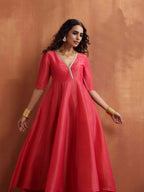 trueBrowns Hot Pink Tissue Flared Anarkali Kurta Set - Distacart