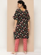 KSUT (House of Varanga) Green And Peach Floral Print Kaftan Trouser Set. - Distacart