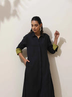 trueBrowns Black Cotton Linen Kurta Pant Set - Distacart