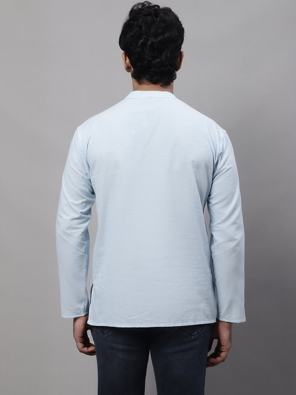Even Apparels Blue Pure Cotton Kurta With Band Collar - Distacart